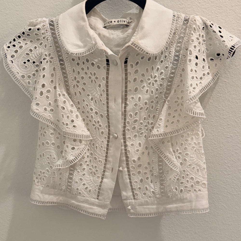 Alice + Olivia White Top with Black Trim